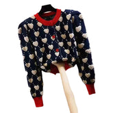 Heart Argyle O-Neck Knitted Cardigan